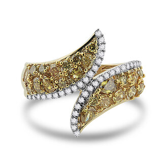Bypass Fashion Ring with Yellow & White Multi Shape Diamonds in 14k Yellow Gold: 1.75ctw Diamonds
