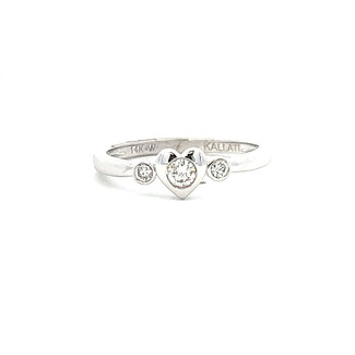 Petite Diamond 3 Stone Heart Ring Size 7 in 14k White Gold: 0.13ctw Diamonds