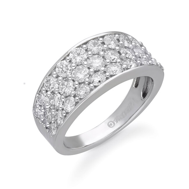 Wide Triple Row Shared Prong Diamond Ring in 14k White Gold: 2.50ctw Diamonds