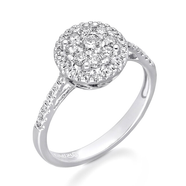 Round Diamond Cluster Fashion Ring in 14k White Gold: 0.62ct Diamonds