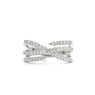 Multirow Criss-Cross Diamond Fashion Ring in 14k White Gold: 0.62ctw Diamonds