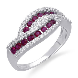 Bypass Ruby & Diamond Fashion Ring in 14k White Gold: 0.90ctw Ruby, 0.33ctw Diamonds