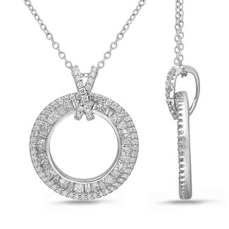 Rotating Baguette Diamond Disc Pendant with Cable Chain 18” in 14k White Gold: 1.62ct wDiamonds