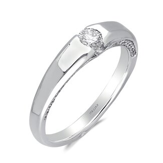 Half Bezel Fashion Ring with Side Gallery Diamond Accents in 14k White Gold: 0.50ctw Diamonds