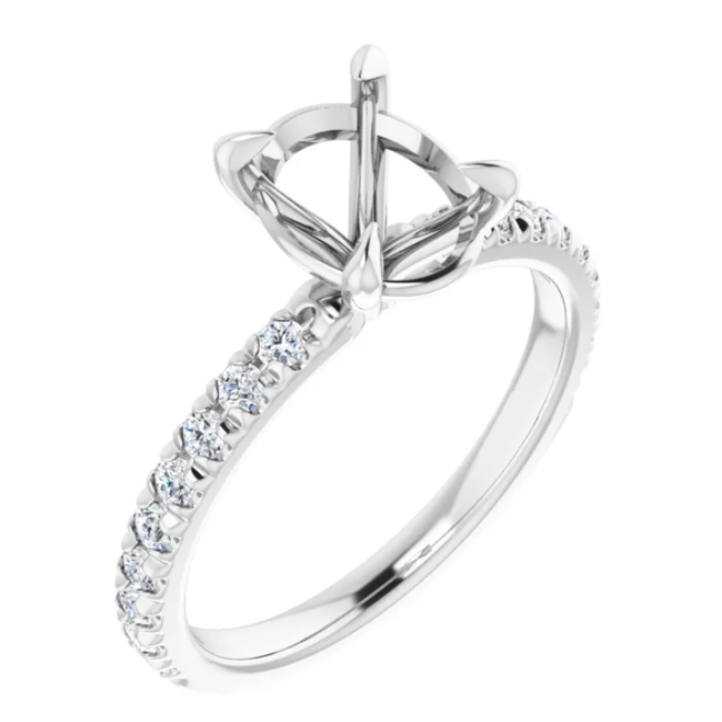 French Set Engagement Ring Semi-Mount for 9x7 Oval in 14k White Gold: .34ctw Diamonds