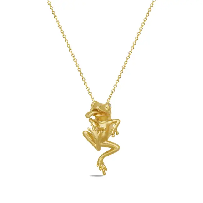 Frog Pendant Necklace In 14K Yellow Gold Plated 925 Sterling Silver With  18