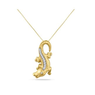 Diamond Accented Alligator Pendant with Cable Chain 18" in 14kt Yellow Gold: 0.17ctw Diamonds