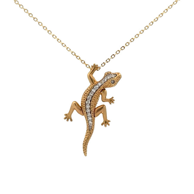 Gecko Diamond Accented Pendant on Cable Chain 18”: 0.10ctw Diamonds