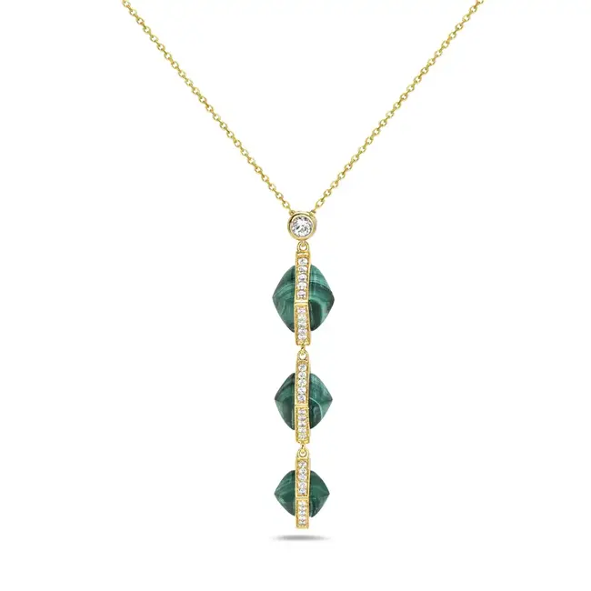 Malachite & Diamond Drop Necklace in 14kt Yellow Gold with Cable Chain 18": 0.50ctw Diamonds