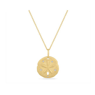 Sand Dollar Pendant with Diamond Accents on Cable Chain 18” in 14k Yellow Gold: 0.04ct Diamonds