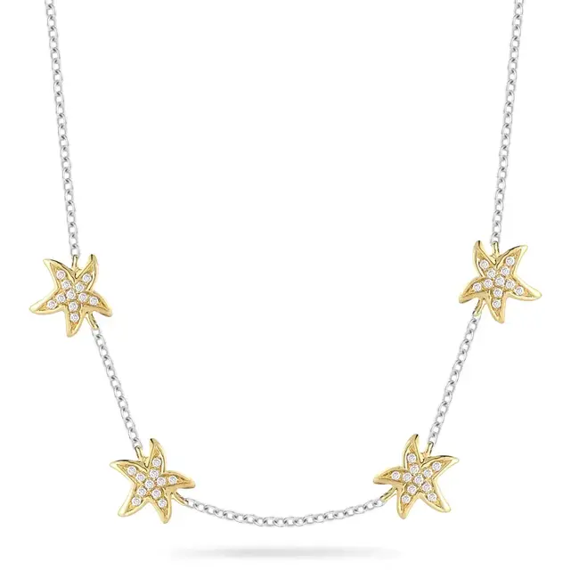 Starfish Station Necklace with Diamonds 18" in 14kt Yellow & White Gold: 0.19ctw Diamonds