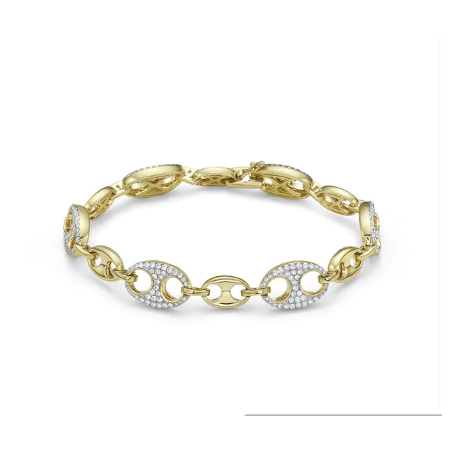 Alternating Diamond Mariner Link Bracelet in 14kt Yellow Gold: 1.38ctw Diamonds