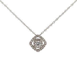 Lab Grown Cushion Shaped Double Halo Diamond Pendant in 14k White Gold: 0.48ctw Diamonds