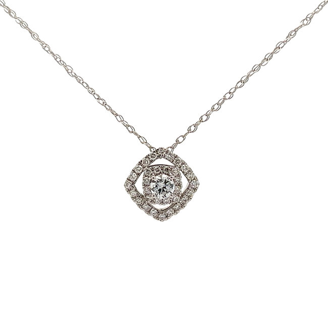 Lab Grown Cushion Shaped Double Halo Diamond Pendant in 14k White Gold: 0.48ctw Diamonds