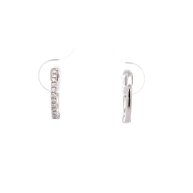 Reversible Huggie Diamond Hoop/High Polish Earrings in 14k White Gold: 13mm - 0.13ctw Diamonds