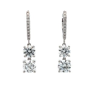 Lab Grown 14KW Diamond 2 Stone Dangle Earrings: 3.75ctw Diamond