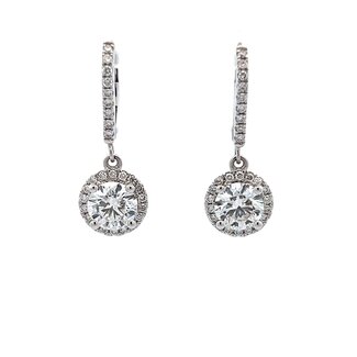Lab Grown Diamond Halo Dangle Earrings in 14k White Gold : 2.49ctw Diamonds