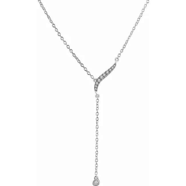 Free Form Lariat Necklace with Single Round Diamond Bezel Set Drop on a Cable Chain 16-18” : 0.10ctw Diamonds