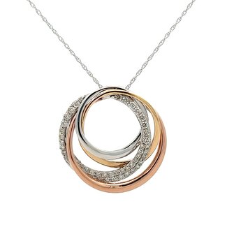 Multi Circle Pendant with Diamonds in 14k Yellow, White and Rose Gold: 0.40ctw Diamonds