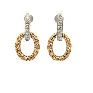 Fancy Scroll Oval Link & Diamond Earrings in 14k Yellow and White Gold:  0.54ctw Diamonds