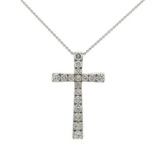 Tapered Diamond Cross with 18" Cable Chain in 14k White Gold : 0.92ctw Diamonds