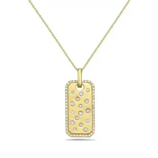 Matte Finish Dog Tag Diamond Necklace with Cable Chain 18" in 14kt Yellow Gold: 0.18ctw Diamonds