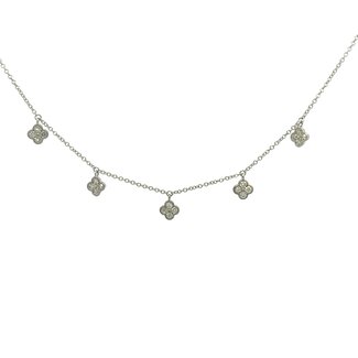 Five Clover Dangle Diamond Necklace with Cable Chain 17”: 0.34ct Diamonds