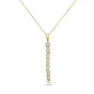 Flexible Tapered Baguette Diamond Bar Necklace with Cable Chain 18" in 14kt Yellow Gold: 0.37ctw diamonds