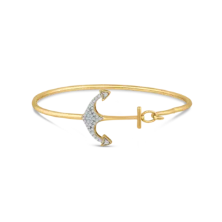 Flexible Anchor Bangle Bracelet with Diamonds in 14kt Yellow Gold: 0.16ctw Diamonds