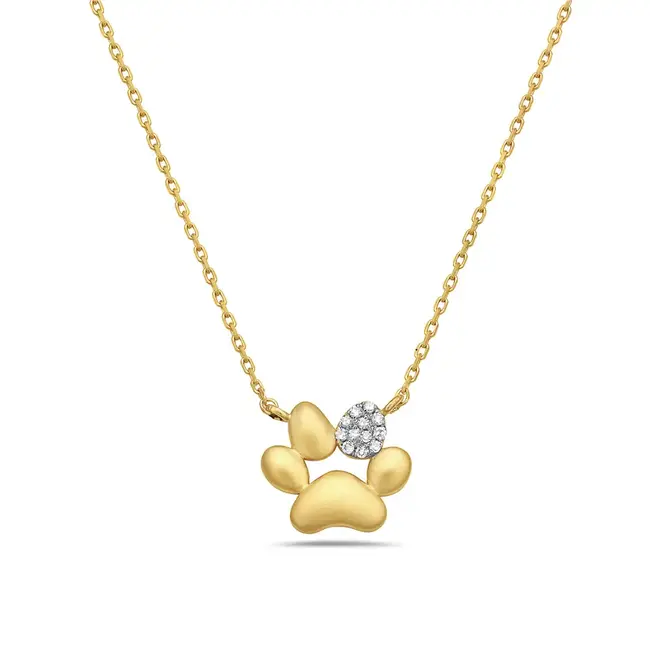 Dog Paw Necklace with Diamond Accents On Cable Chain 18”: 0.04ctw Diamonds