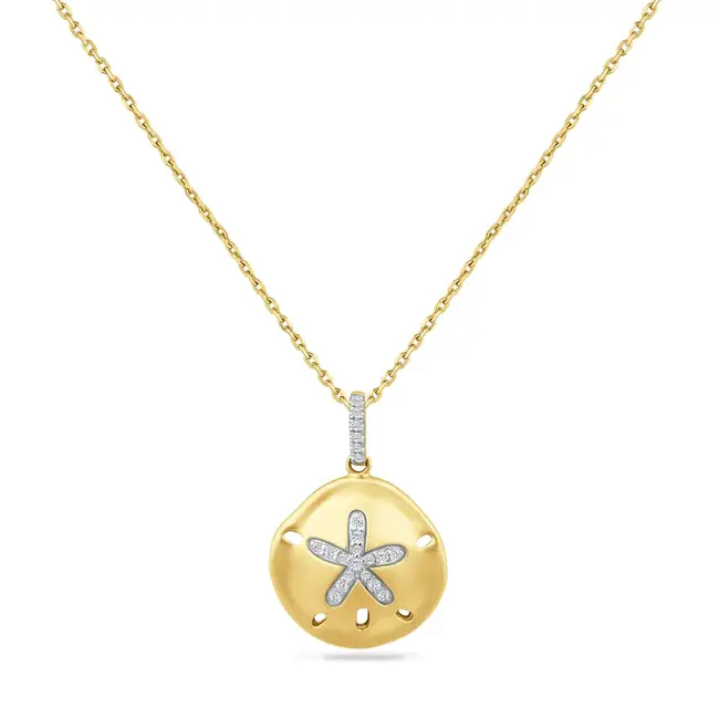 Sand Dollar Pendant with Diamond Accents on Cable Chain 18” in 14k Yellow Gold: 0.11ctw Diamonds
