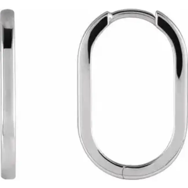 Paperclip Hinged Huggie Hoops  in 14k White Gold: 14 x 10 mm - 1.97gr