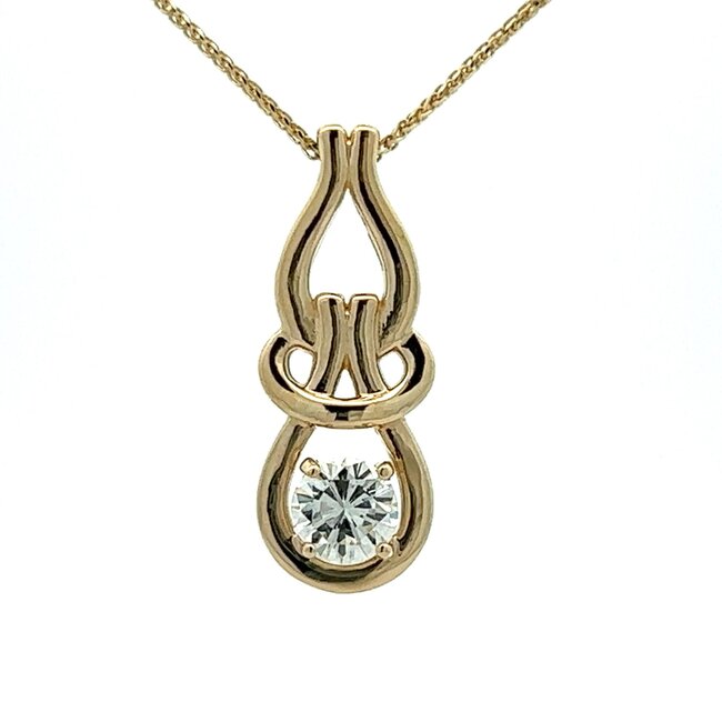 Love Knot Solitaire Pendant with Round Diamond in 14k Yellow Gold: 0.52ct Diamond