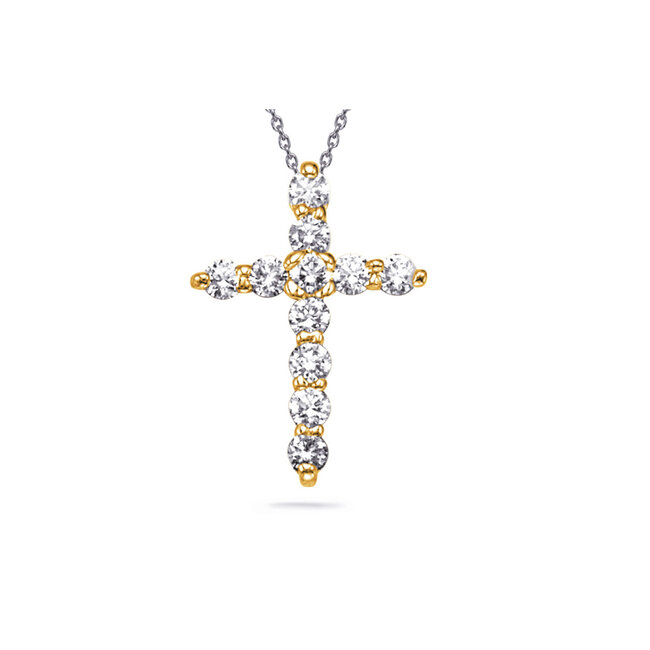 Petite Shared Prong Diamond Cross in 14k Yellow Gold: 0.14ctw Diamonds