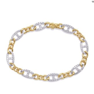 Diamond Anchor & Solid Curb Link Bracelet in 14k White and Yellow Gold 7” : 1.60ct Diamonds