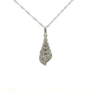 Diamond Sea Shell Pendant on Singapore Chain with Spring Ring 14k White Gold 18” : 0.40ctw