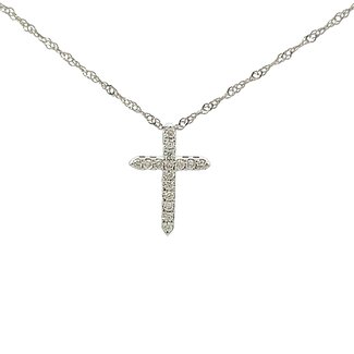 Diamond Cross Pendant on 18” Singapore Chain in 14k White Gold: 0.10ct Diamonds
