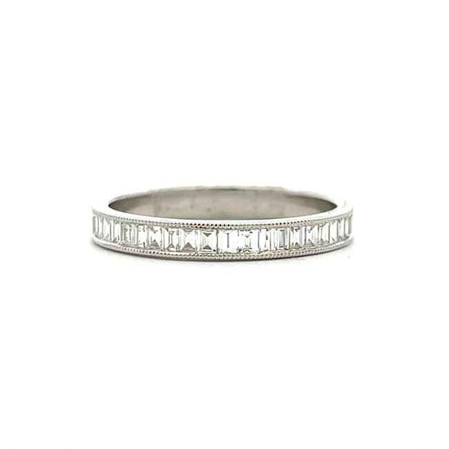 Milgrain Baguette Diamond Petite Band in 14k White Gold: 0.32ctw Diamonds