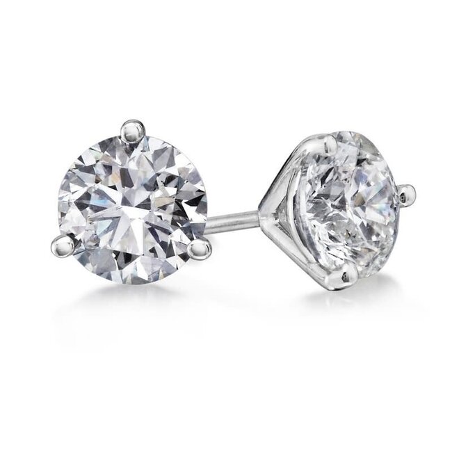 Diamond Studs: 3 Prong Martini Setting Earrings in 14k White Gold : 5/8 ct Diamonds