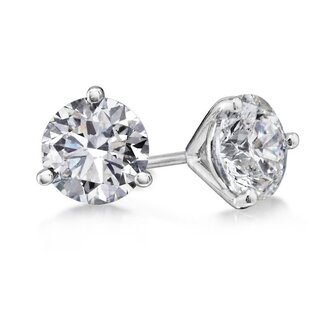 Diamond Studs: 3 Prong Martini Setting Earrings in 14k White Gold : 1/2 ct Diamonds