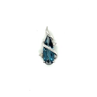 Whimsical Pendant with Elongated Pear Shape London Blue Topaz & Diamond Accents in 14k White Gold: 4.67ct Topaz; 0.07ctw Diamonds