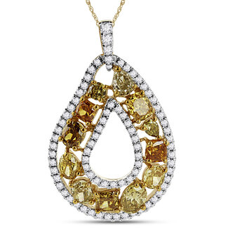Pear Shaped Diamond Pendant with Multi Shaped Yellow Diamonds Framed with White Diamonds on Cable Chain 18" in 14k Yellow Gold: 3.00ctw Diamonds