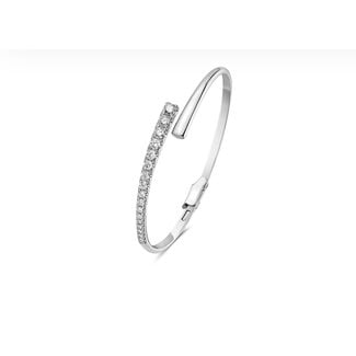 Bypass Diamond and Solid Design Hinged Bangle Bracelet in 14k White Gold: 1.23ctw Diamonds