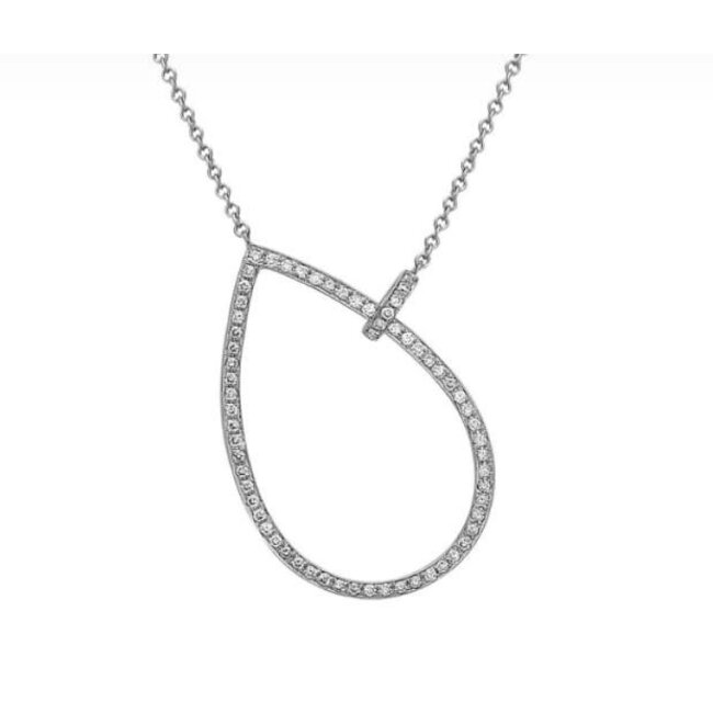 Diamond Pear Shaped Necklace with Movable Diamond Bail with Cable Chain 16-18” in 14k White Gold: 0.29ctw Diamonds
