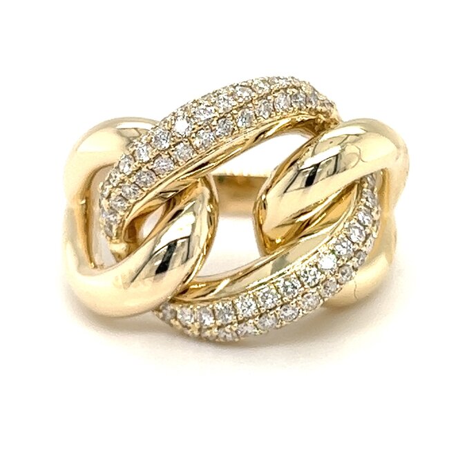 Diamond Accented Cuban Link Ring in 14k Yellow Gold: 0.60ctw Diamonds