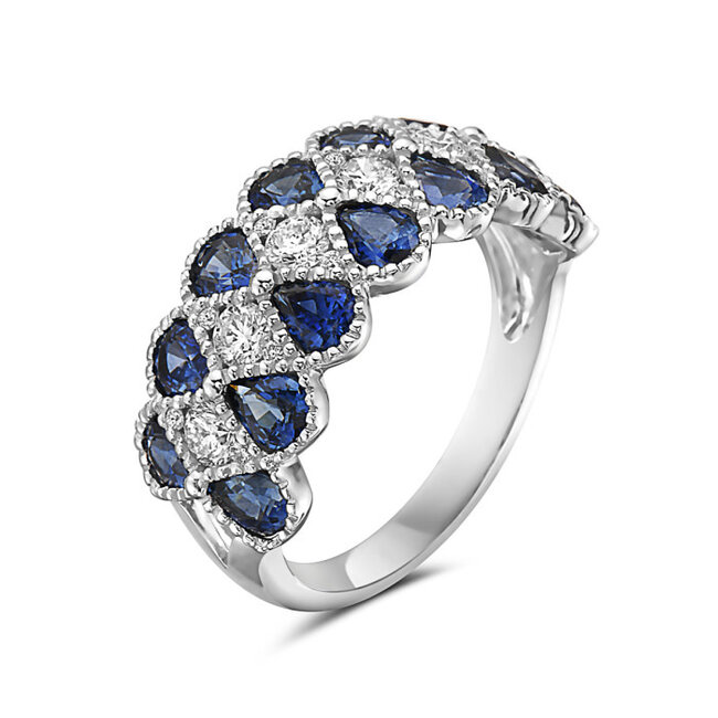 Low Profile Fashion Ring with Sapphires and Diamonds in 14k White Gold: 2.60ctw Sapphires; 0.54ctw Diamonds