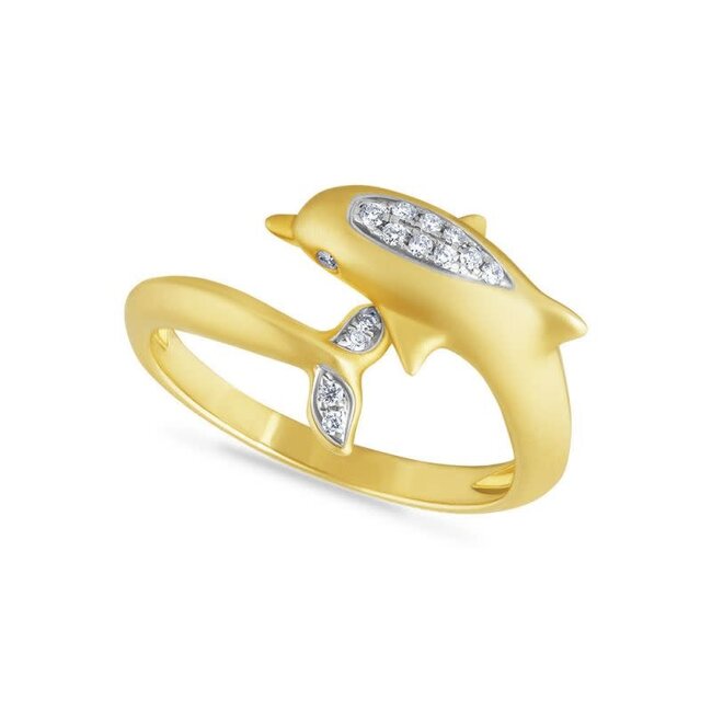 Diamond Accented Dolphin Wrap Fashion Ring in 14k Yellow Gold: 0.09ctw Diamonds