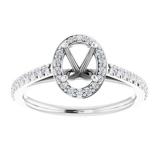 Diamond Oval Halo Engagement Ring Semi Mount for 1.0ct Oval Sin 14k White Gold: 0.25ctw Diamonds