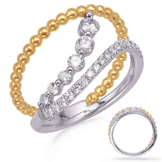 Diamond & Bead Journey Ring  in 14k Yellow and White Gold: 0.52ctw Diamonds