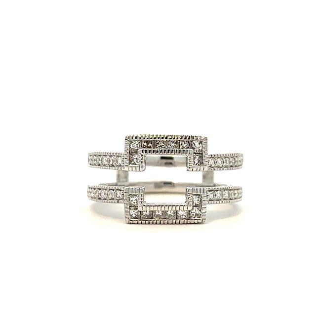 Milgrain Accented Square Shaped Ring Guard with Square & Round Diamonds  in 14k White Gold: 0.50ctw Diamonds